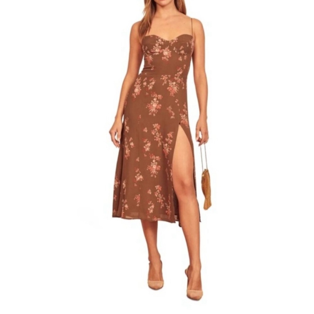 Reformation Brown Floral Midi Dress